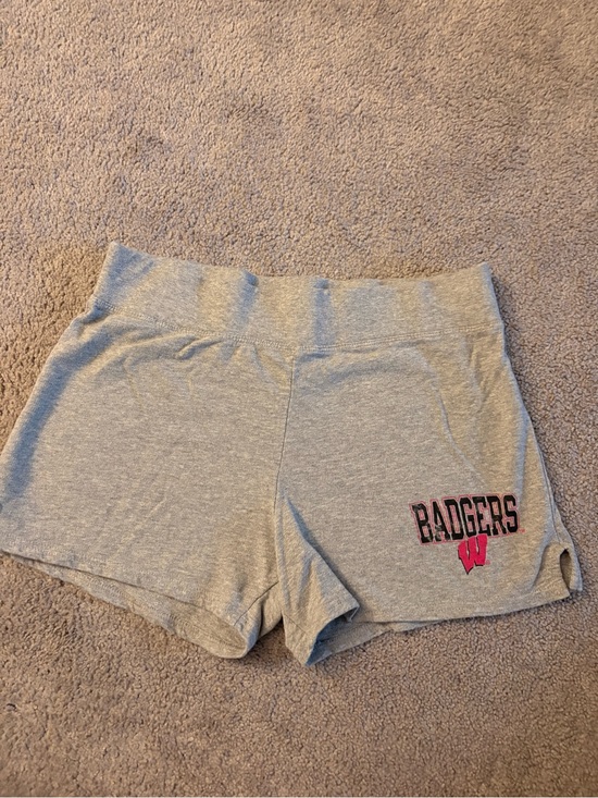 Russell Athletic Pants - Russell Athletic Gray Women's Athletic Shorts with Pink Red WI Badgers Logo